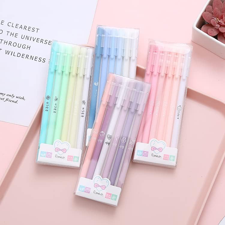 mexine Rollerball Pens 6 Pack Morandi Color,Gel Black Ink Pens Set,Retractable Cute Creative Student Pen,Kids Girl Women School Office Supplies Gift,Novelty Stationery(Purple) - Image 3